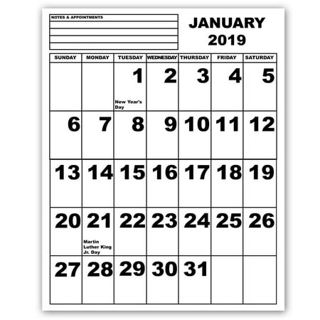 - Jumbo Print Calendar - 2019