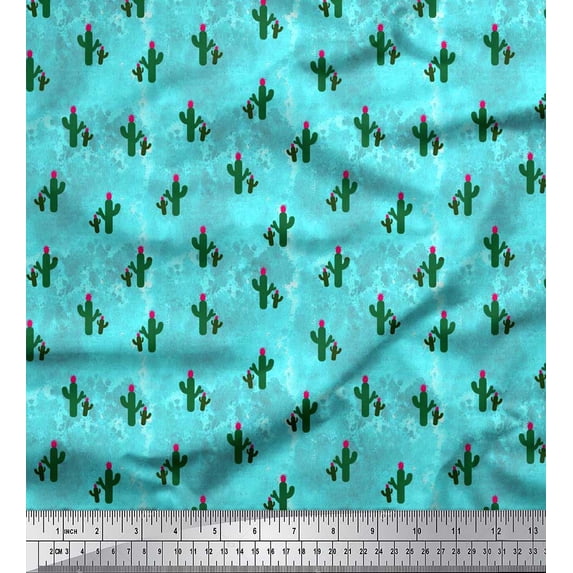 Soimoi Modal Satin Fabric Cactus Tree Decor Fabric Printed Yard 42 Inch Wide