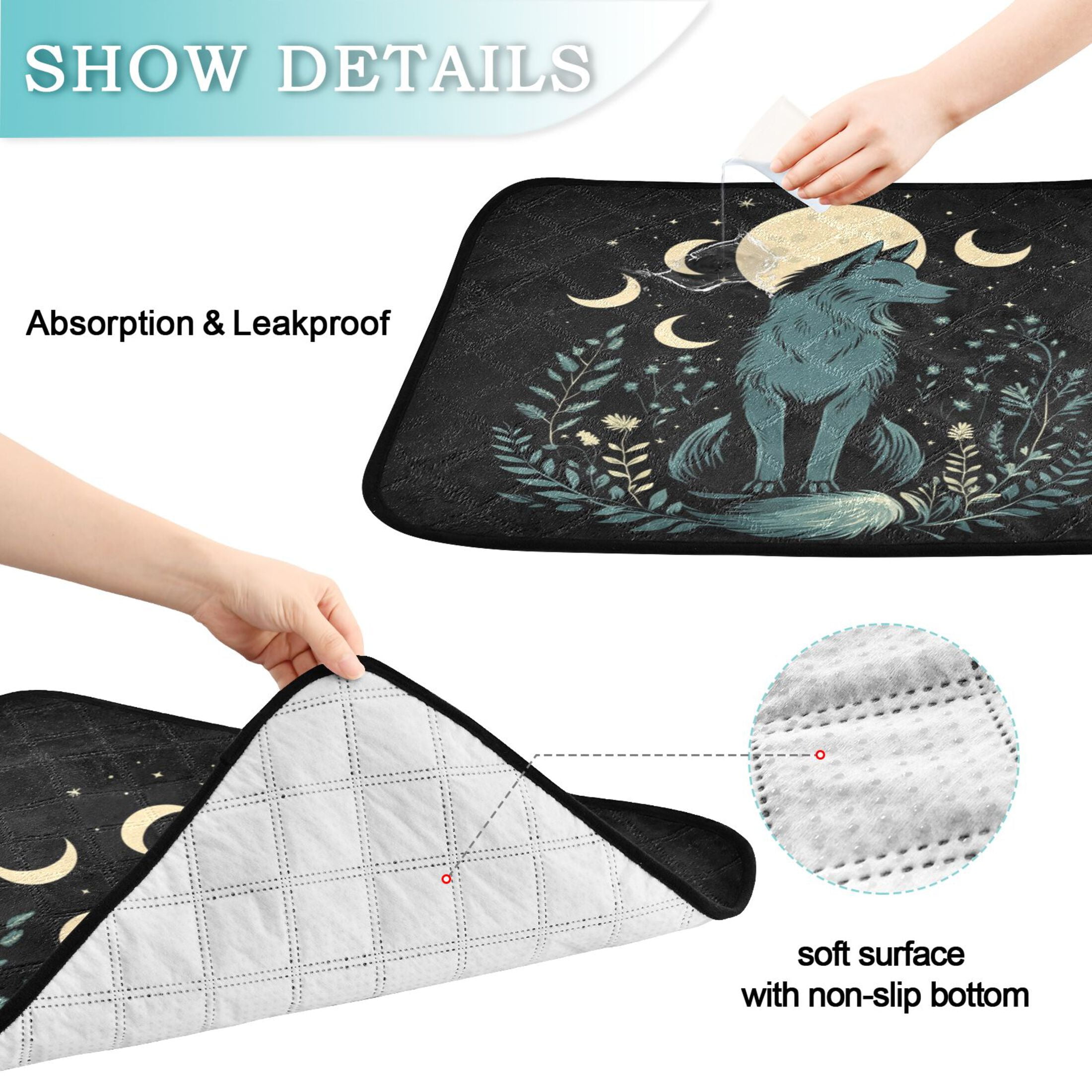 Qxltty The Moon Fox Cat litter Pads Pet Set of 3 Diaper Mats Center Anti-leakage Layer Absorbent Soft and Comfortable