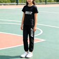 thumbnail image 4 of ITSAME Girls Athletic Outfits 2-Piece Quick-Dry Short Sleeve T-Shirt & Tapered Pants Kids Sportswear Set Black Size 9, 4 of 5