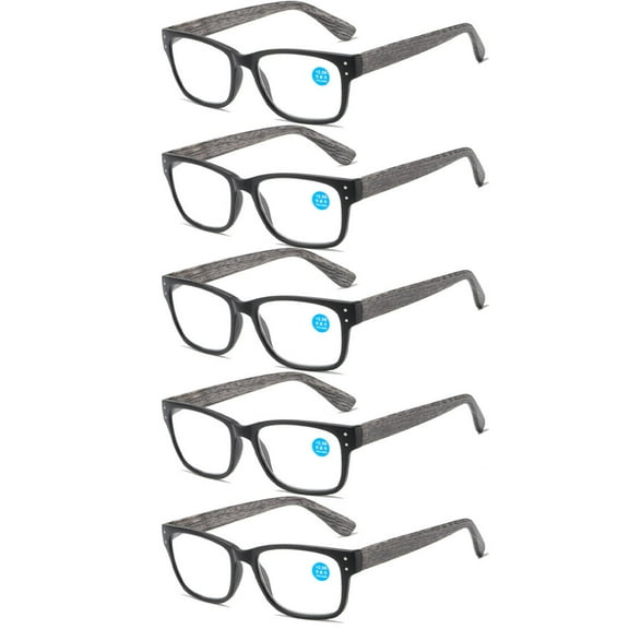 5 Pairs of Blue Light Blocking Reading Glasses 2.00 for Women and Men, HD Comfortable Spring Hinge Presbyopic Glasses, Gray Wood Grain Rectangle Readers  2.00