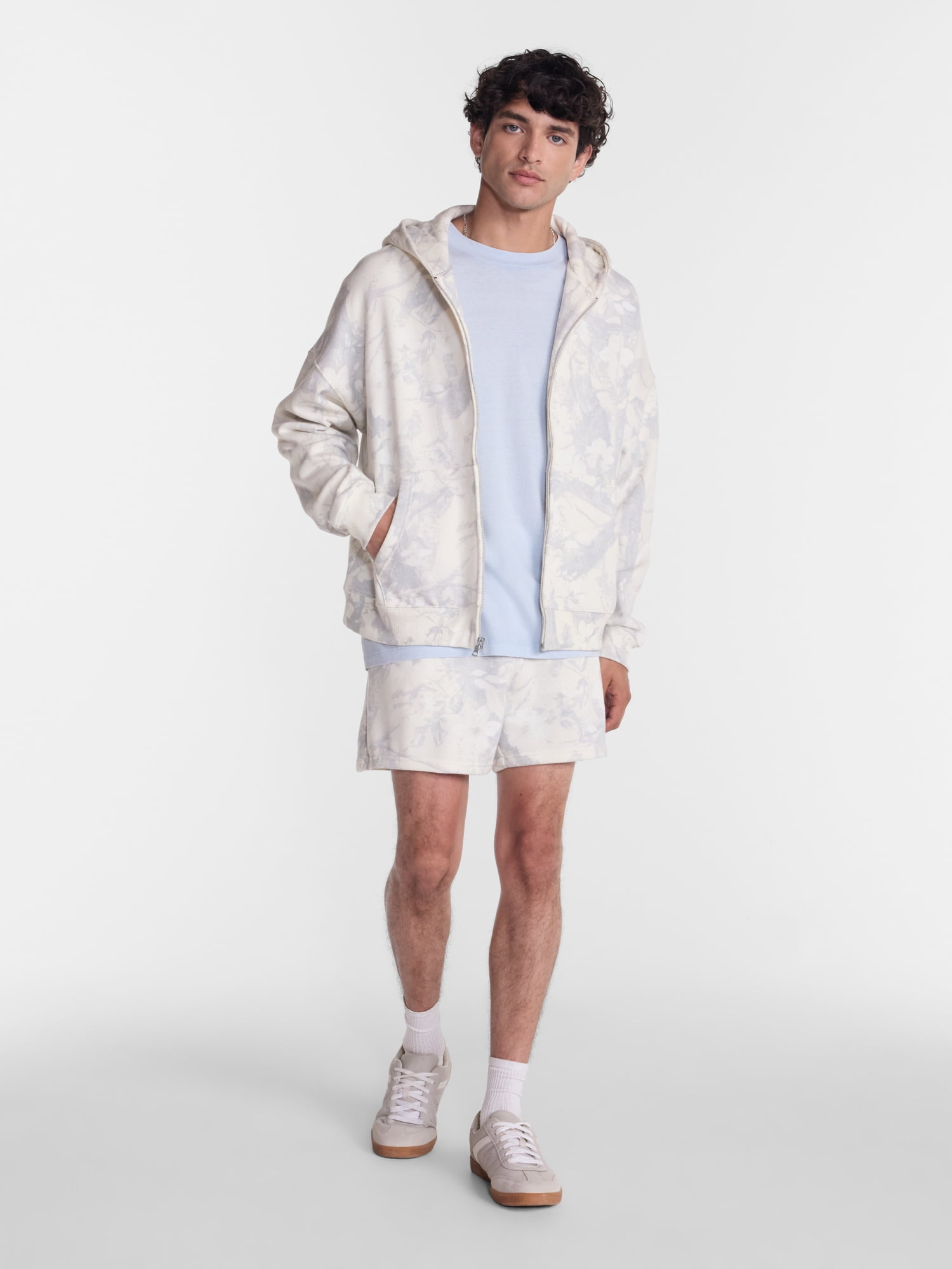 No Boundaries Boxy Oversized Fit Fleece Zip Hoodie Sweatshirt with Long Sleeves, Men's XS-4XLT