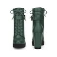 thumbnail image 2 of BLISSFUL STEP Women's Ankle Boots Chunky Heel Lace Up Buckle Platform Side Zipper Round Toe Boots Dark Green 7, 2 of 6