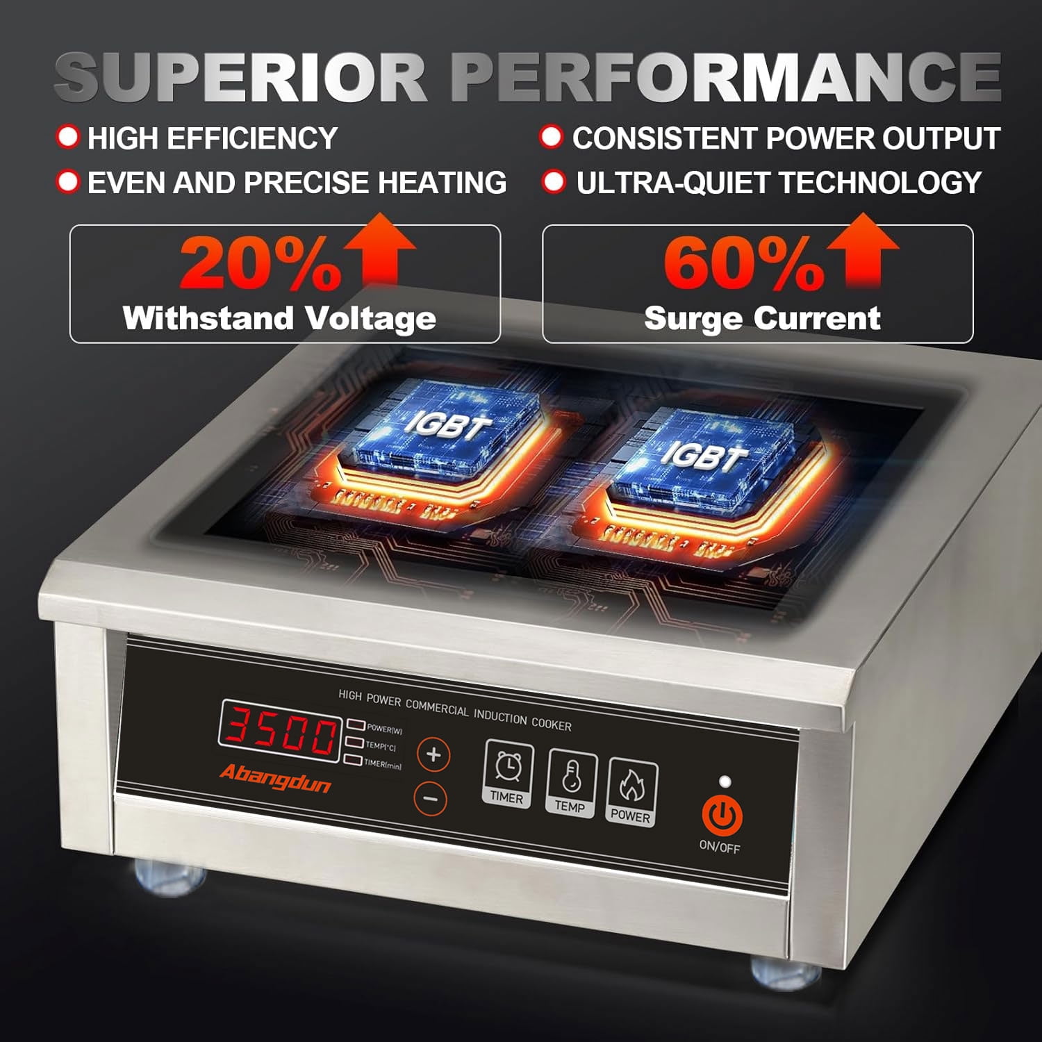 Abangdun 3500W 190V~275V Commercial Induction Cooktop Burner with 18-Hour Timer, High-Efficiency Induction Heater for Restaurant & Catering