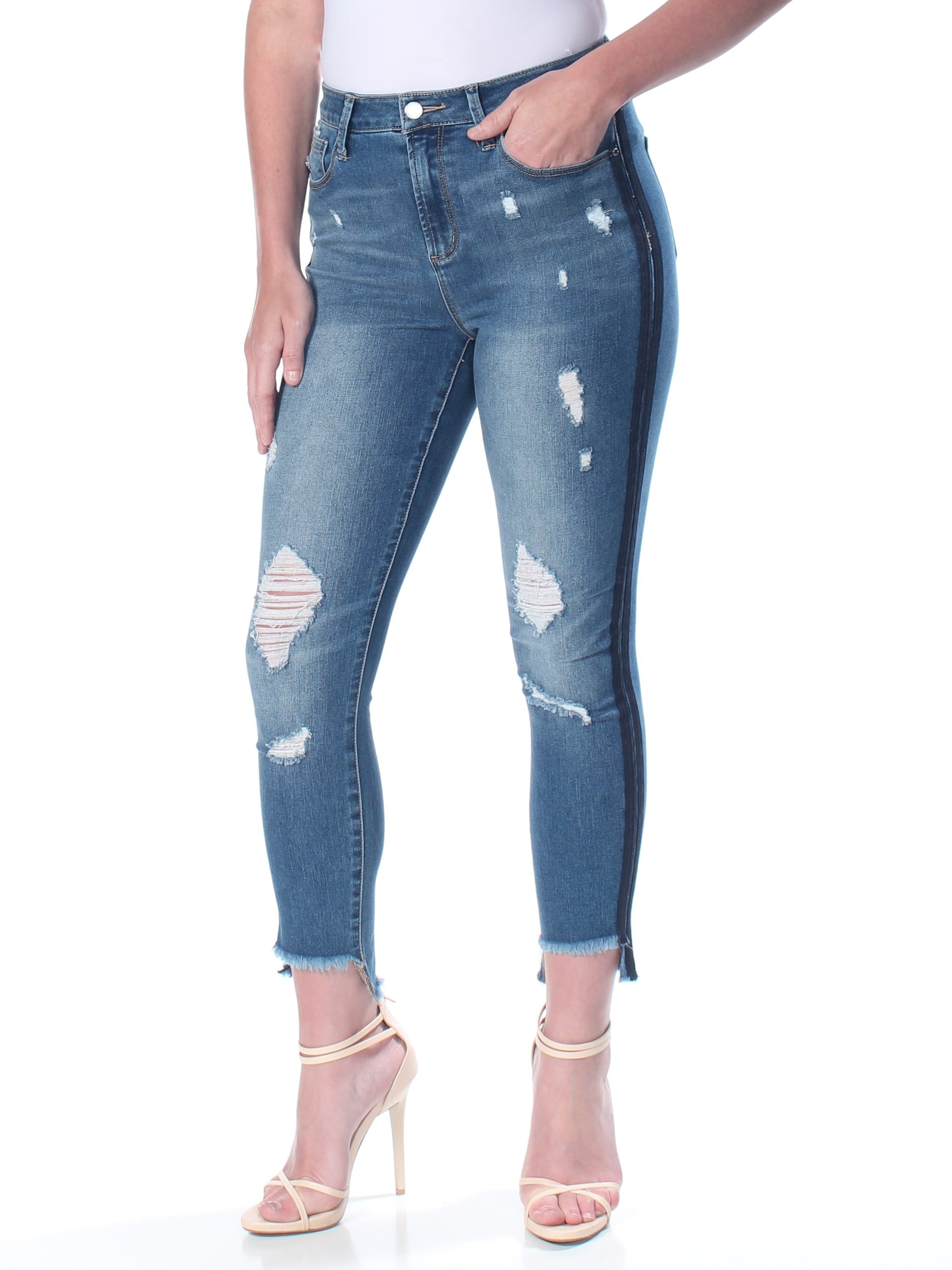 Tinseltown - TINSELTOWN Womens Blue Distressed Frayed Side-stripe Jeans ...