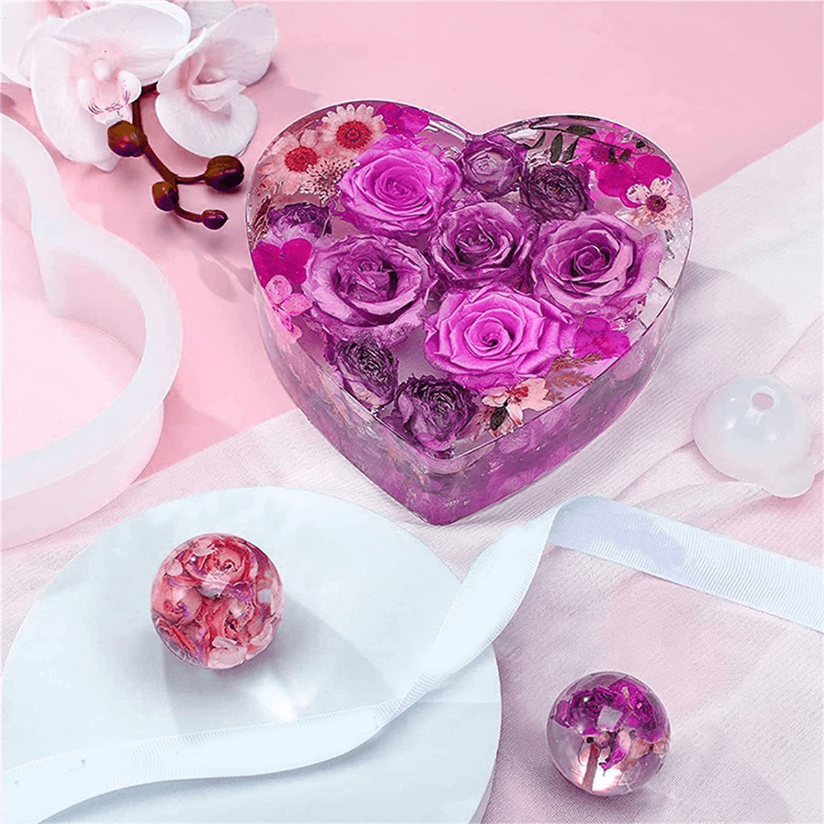 Upgrade Epoxy Silicone Molds, Resin Molds Kit for Flowers Preservation Deep Square Hexagon Heart Silicone Molds