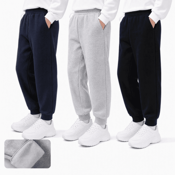 Girls Fleece Lined Sweatpants Toddler 3 Pack Jogger Pants with Pockets Kids Athletic Clothes 2T-14