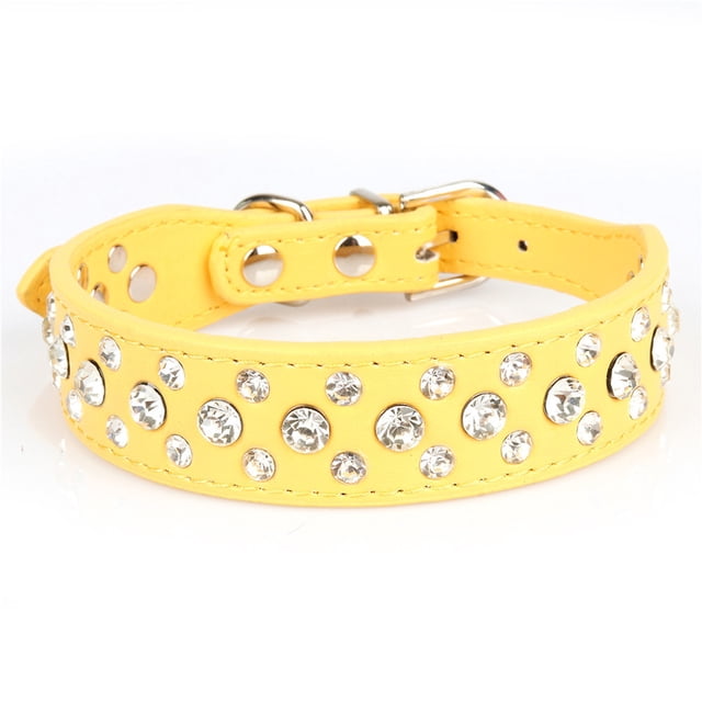 Collar de cuero de PU con diamantes de imitación y diamantes de cristal para mascotas, perros, gatos, cachorros, color negro