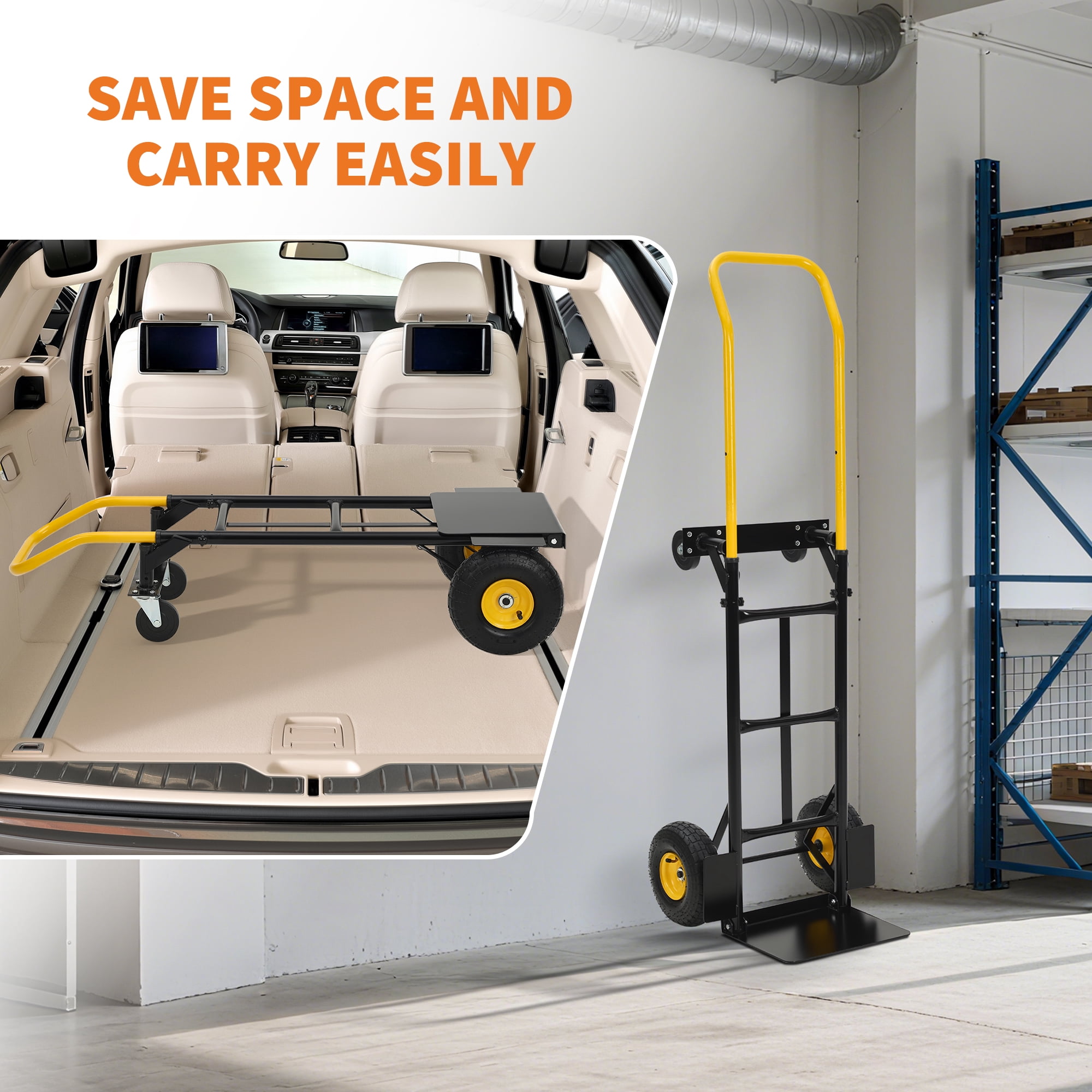 Mescukay 2-in-1 Convertible Hand Truck Max 400 LBS, Platform Truck Dolly with 4 Wheel, Wheel Dolly Cart with Telescoping Handle for Moving Warehouse, Garden, Grocery