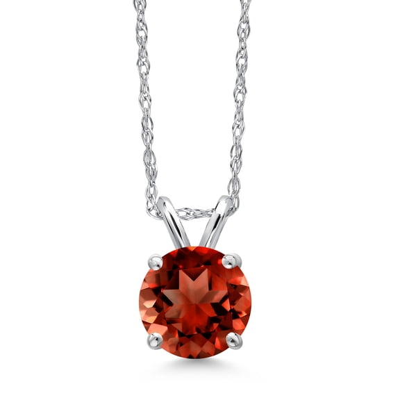 Gem Stone King 14K White Gold Red Garnet Pendant Necklace for Women | 1.00 Cttw | Gemstone January Birthstone | Round 6MM | With 18 inch Chain