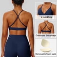thumbnail image 6 of hoksml Crisscross Back Sports Bra for Women Wireless V-Neck Bralette with Removable Pads, 6 of 9