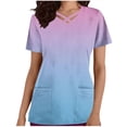 thumbnail image 3 of YOIAVAIOY Light Blue Trendy Tops for Women Summer Short Sleeve V Neck Nursing Shirts Gradient Fashion Going Out Casual Work Uniform M, 3 of 5