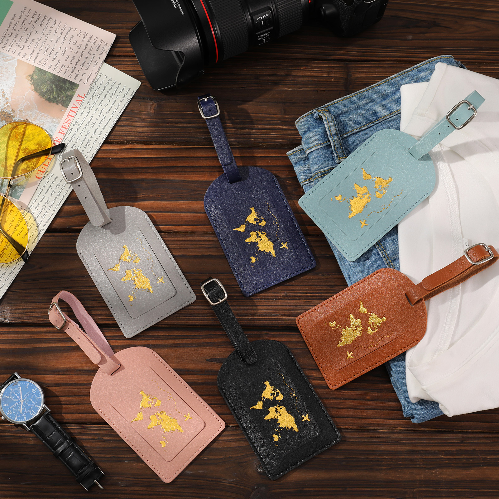 AOWOO 6-Pack PU Leather Luggage Tags photo 8