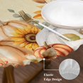 thumbnail image 3 of Orange Fall Round Tablecloth, Fitted Table Cover with Elastic for 36"-44" Round Tables, Thanksgiving Pumpkins Sunflower Yellow Table Cloth Outdoor Indoor Dinning Party Waterproof Tablecloths, 3 of 7