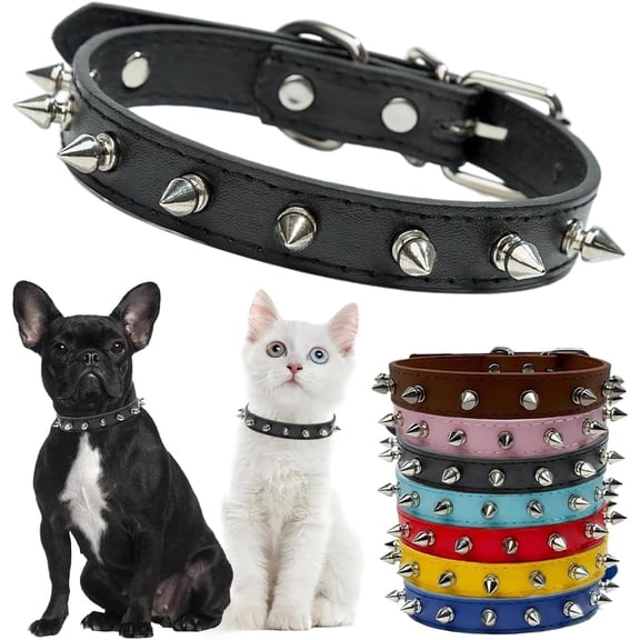 Mumup Spiked Dog Collar for Small Dogs, Spike Cat Collars PU Leather Studded Spiky Puppy Collars for XS Small Dogs Kitten Male Pets Like Chihuahua