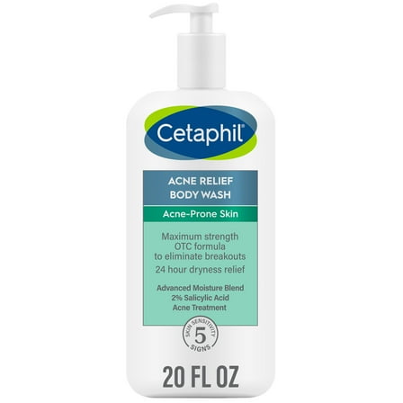 Cetaphil Daily Use Moisturizing Acne Relief Body Wash, Salicylic Acid, Unscented, 20 fl oz