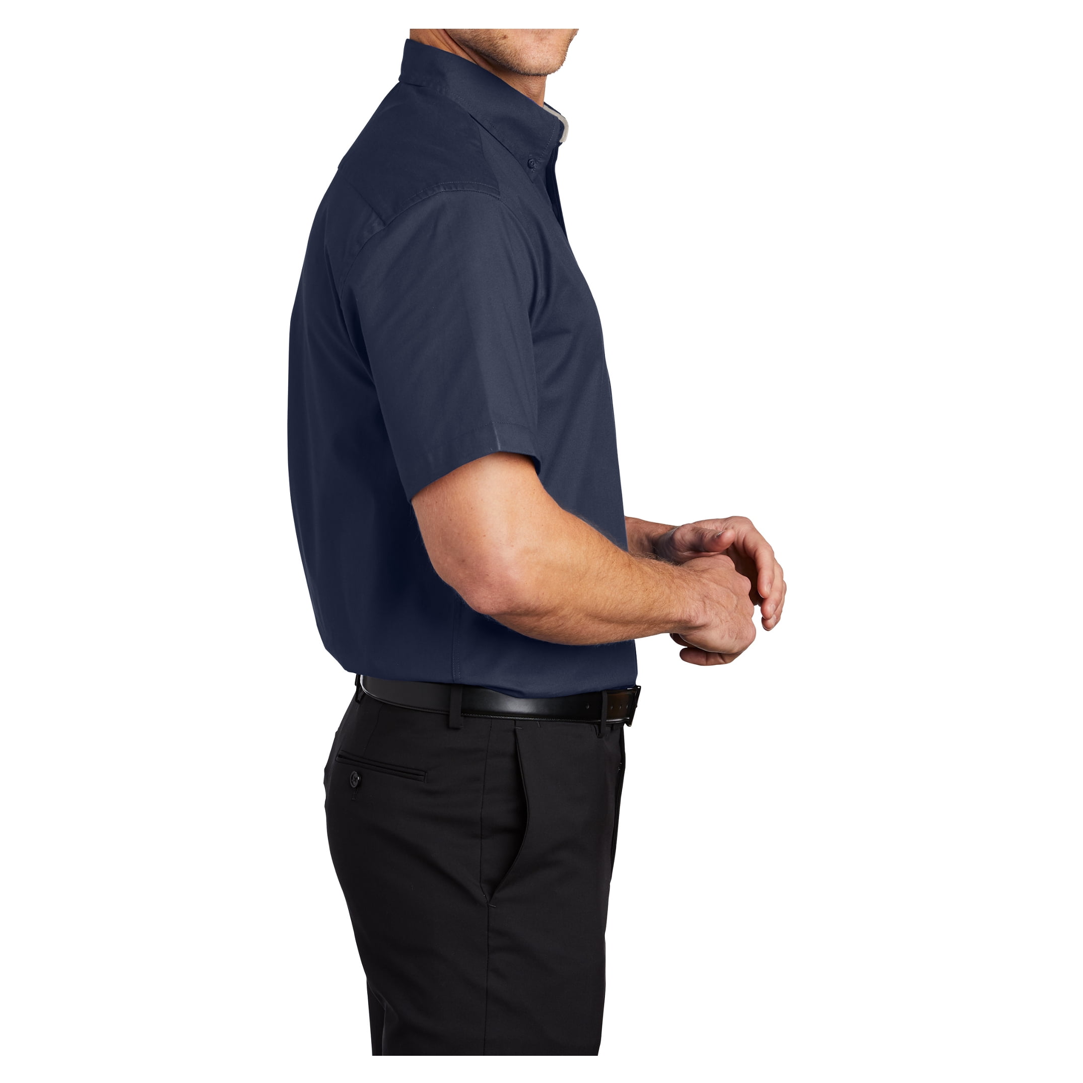 Mens Short Sleeve Easy Care Cotton/Polyester Shirt Navy/ Light