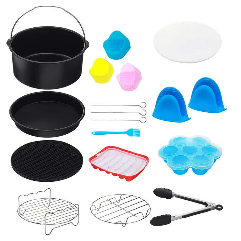 18Pcs Air Fryer Accessories Set, 7 Rack Cake Barrel Pizza Pan Oven  Barbecue Frying Pan Tray Silicone Baking Cup Skewer Rack Fits for 3.2QT-5.0QT  Air Fryers 