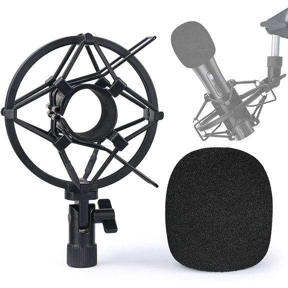 SUNMON ATR2100x-USB Mic Holder Shock Mount with Windscreen for Vibration and Noise, Foam Pop Filter Suitable for ATR2100-USB Dynamic Microphone