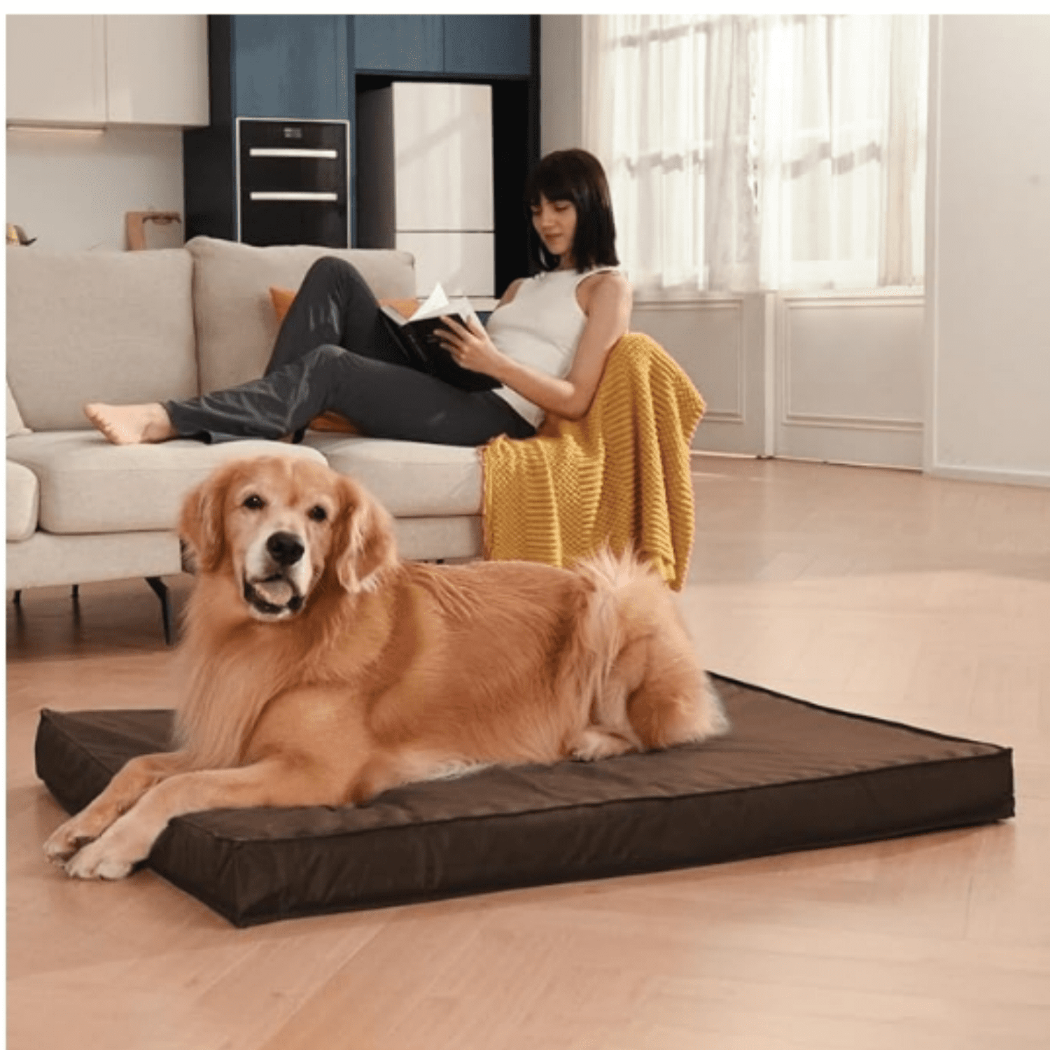 Outdoor All Weather Waterproof Dog Bed, Orthopedic Dog Bed for Extra Large Dogs, Egg Foam Pet Bed with Washable and Removable Oxford Cooling Cover, Brown