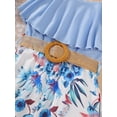 thumbnail image 6 of Mikrdoo Toddler Baby Girls Jumpsuits 4 Years Straps Splice Summer 5 Years Floral Graphics Belt One Piece Bodysuits Blue, 6 of 7