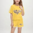 thumbnail image 2 of Fesfesfes Girls Summer Casual T-Shirts and Shorts Set 2 Pieces Set Teen Girls Drawstring Summer Outfits Solid Trendy Clothes for 5-14Years Girls(Yellow#3,7 Years), 2 of 8