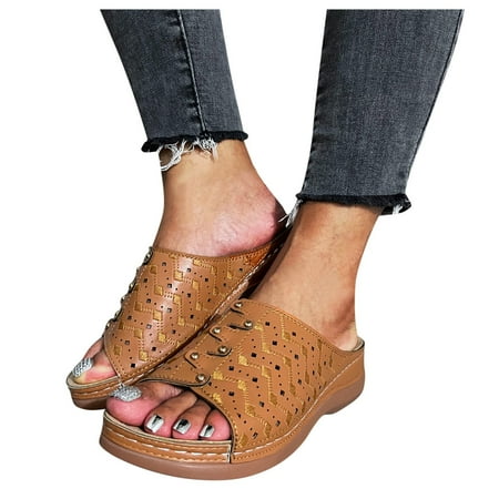 

Aayomet House Slippers For Women Women s Platform Sandals Wedge Ankle Strap Open Toe Sandals Khaki 9