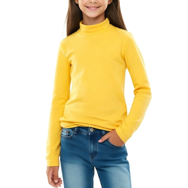 Blusas y camisas de manga larga con cuello redondo para niños, camisetas deportivas informales de manga larga con cuello alto de color liso para niños, top de poliéster para niños