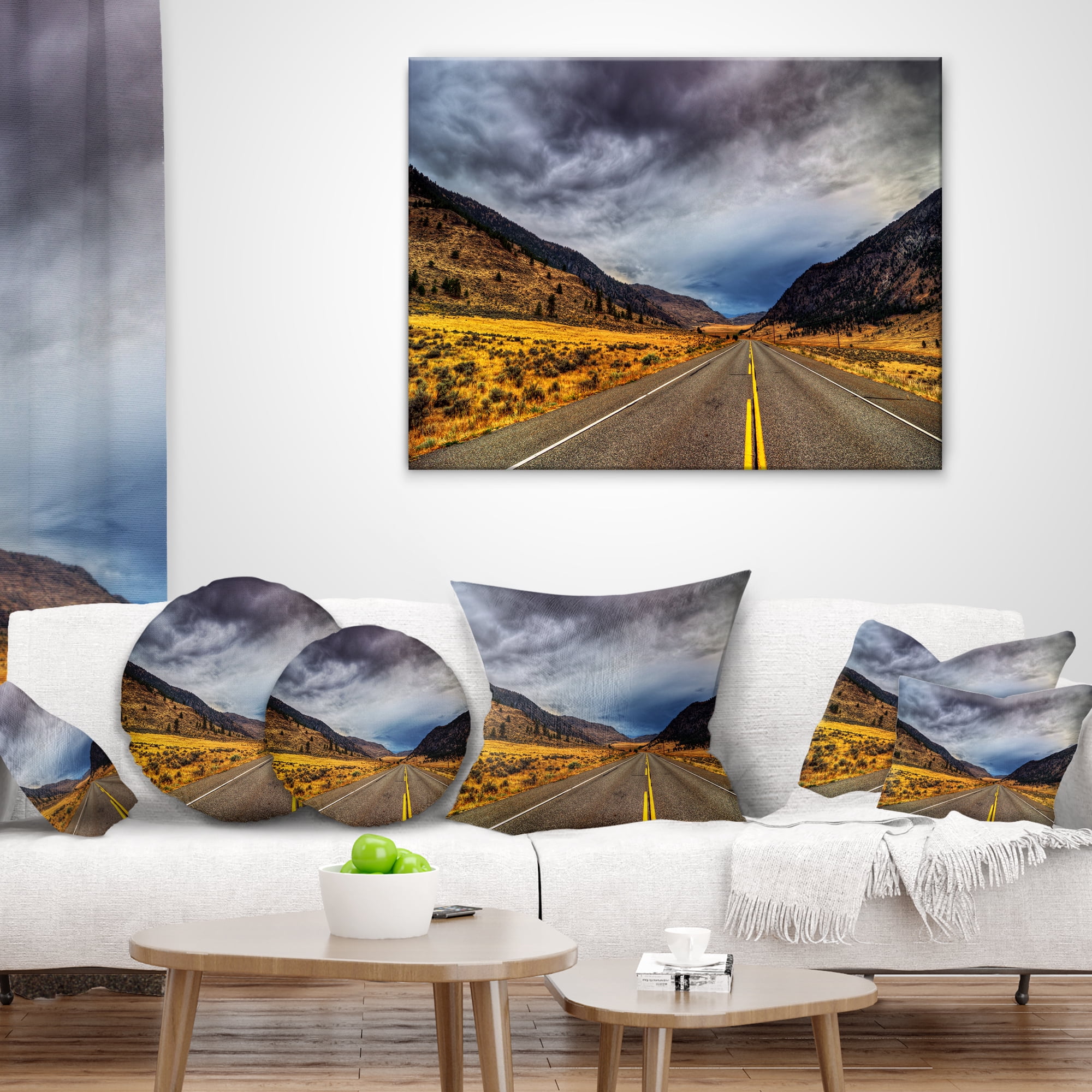 Designart Mountain Desert Highway British Columbia - Landscape Printed Throw Pillow - 18x18