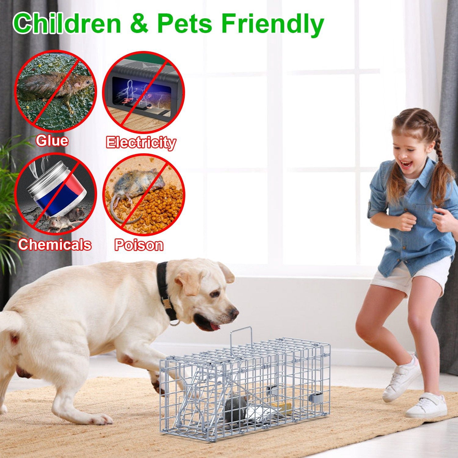 2Pack High-Sensitive Reusable Rat Trap Cage – Quick-Catch One-Touch Trigger, Solid Galvanized Wire, Weatherproof for Home, Kitchen, Garden, Warehouse – Non-Toxic & Pet-Safe