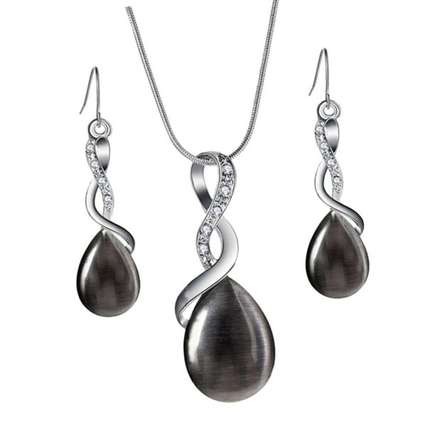 Conjunto de de collar elegante color rosa / gris / blanco para mujeres niñas Gris + Gris Yuyangstore Pendientes de collar