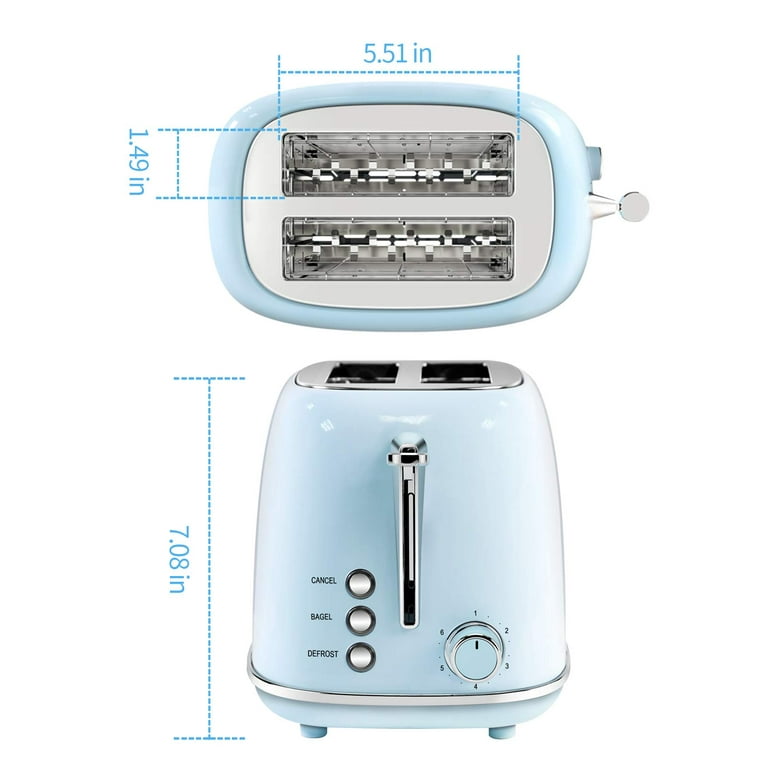  Toaster 2 Slices, Stainless Steel JEWJIO Retro Toaster with  1.5 Extra Wide Slot for 6 Bread Shades Setting/Bagel/Defrost/Reheat/Cancel  Function/Removable Crumb Tray 800W, Brushed Silver: Home & Kitchen
