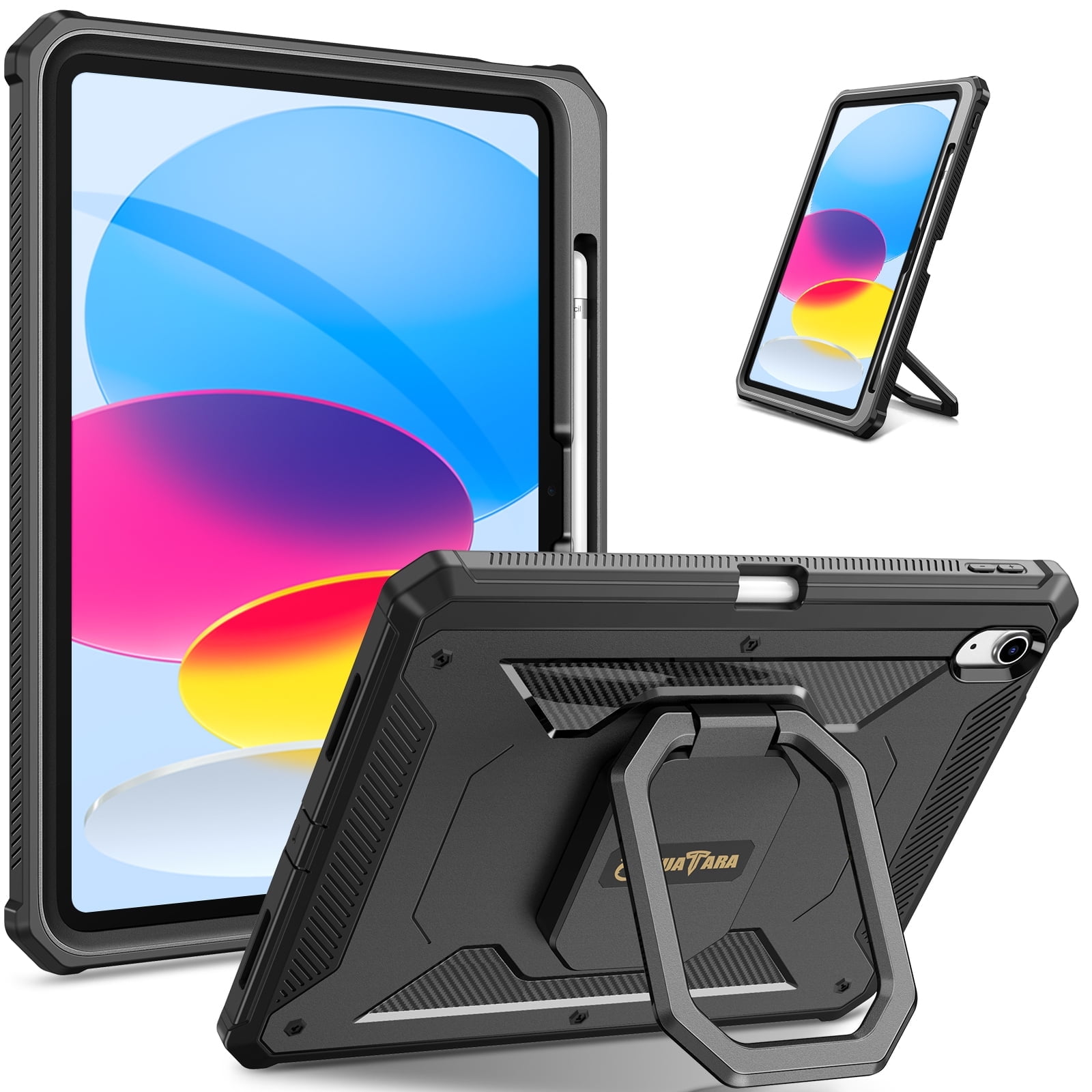 Fintie Case for iPad (A16) 11th Generation 11 Inch (2025), iPad 10th Gen 10.9 Inch (2022), [Tuatara Magic Ring] 360 Degree Rotating Stand Shockproof Rugged Cover w/ Screen Protector,Black