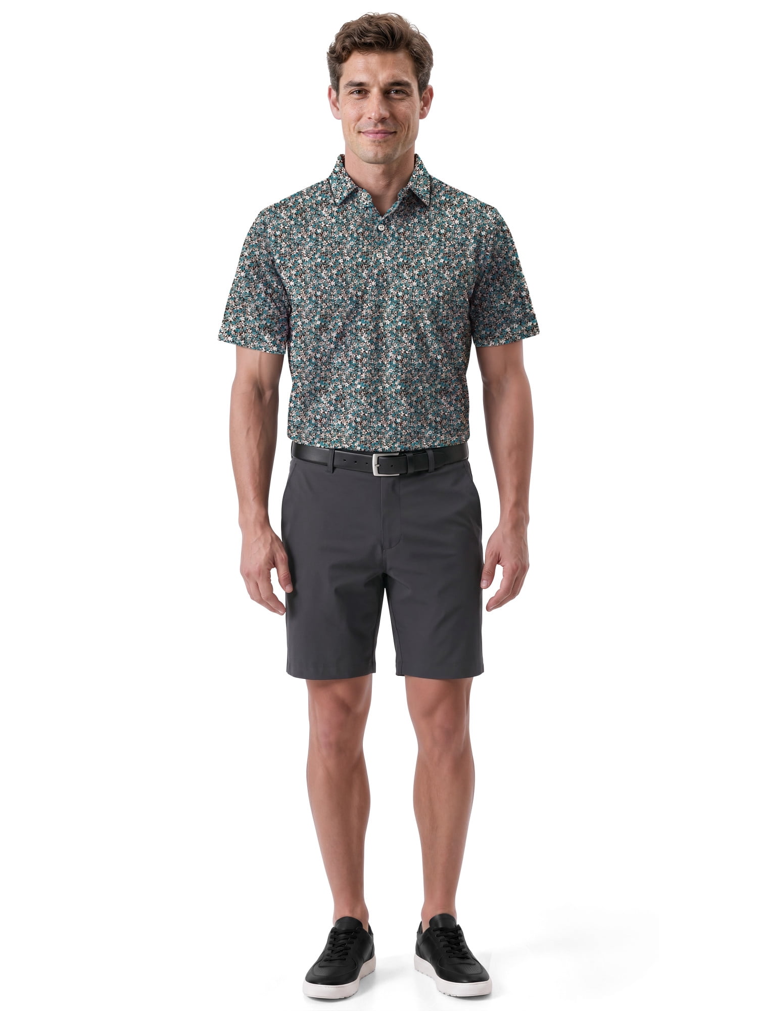 Ben Hogan Performance Men's & Big Men's Micro Floral Print Short Sleeve Polo Shirt, Sizes S-4XLT