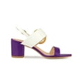 thumbnail image 3 of BLISSFUL STEP Slingback Sandals Contrast Color Chunky Heel Big Circle Buckle Sandals Purple White 9, 3 of 7
