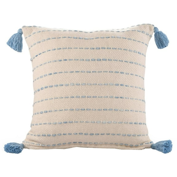 LR Home Torrent Cotton Blend Poly Filled Pillow in Blue/Ivory, 20" x 20"