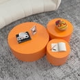 thumbnail image 3 of WILLIAMSPACE Round Coffee Table Set of 3, Modern Wood Nesting Table Handcraft Drum Accent Side Table End Table, Embossed Design Circular Coffee Table Set for Living Room Bedroom Home Office, Orange, 3 of 5