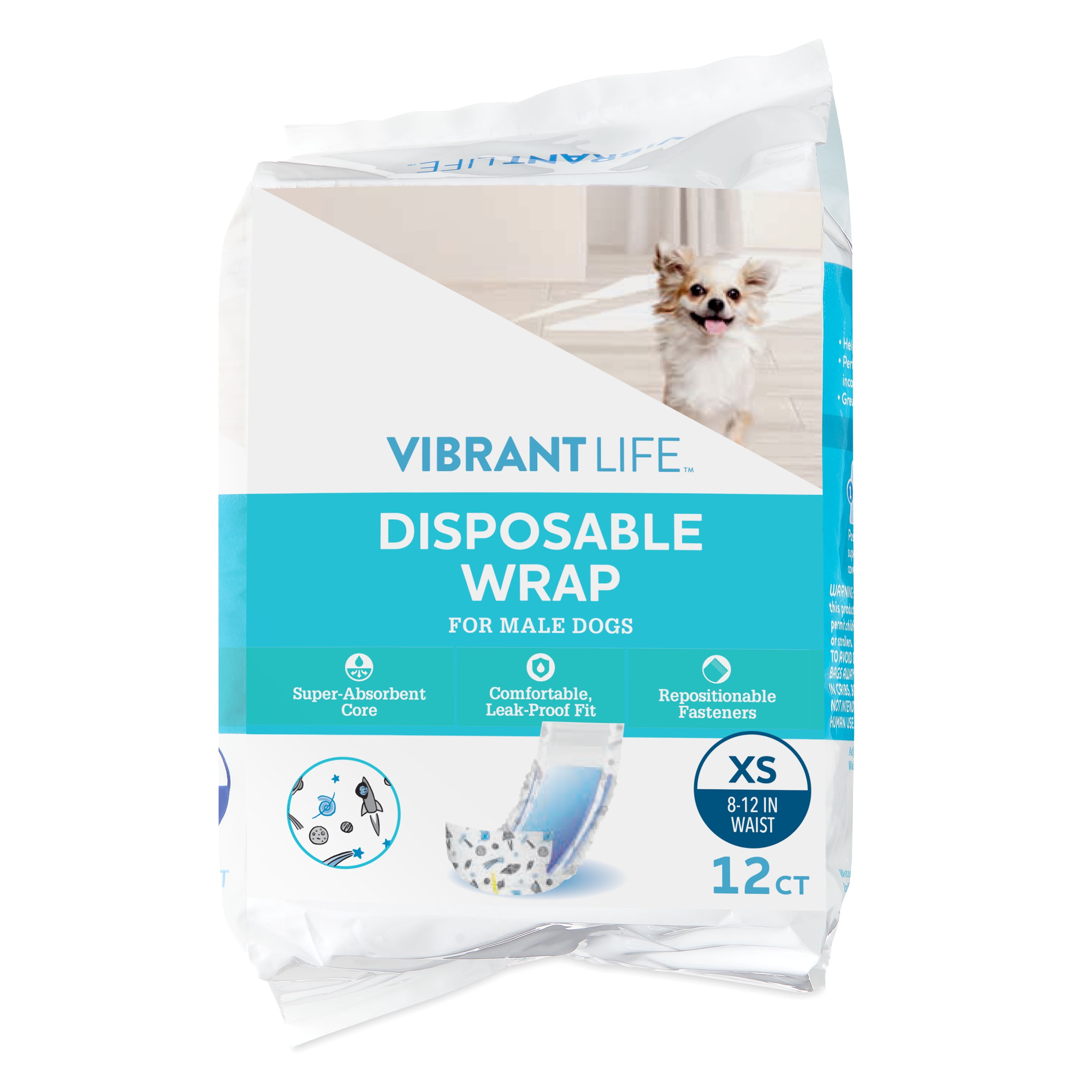 Vibrant Life Disposable Male Wraps for Dogs - XS - 12 Ct