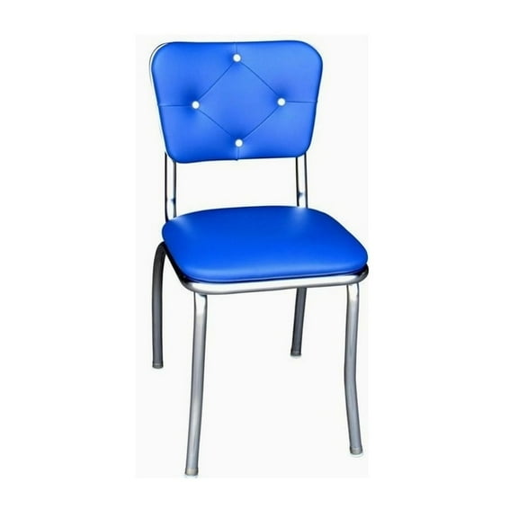 Chrome Chair - Royal Blue Tufted Accent Seating - Fully Assembled - 18" Seat Height