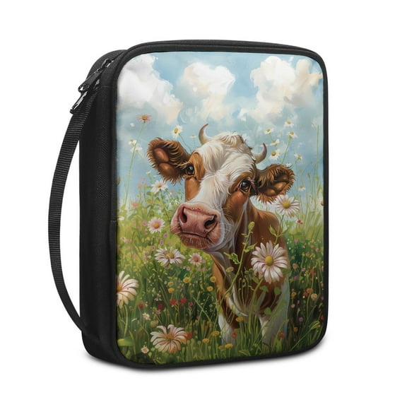 ZUXONGSY Cow Daisy Cloud Print Bible Cover for Women Men Music Note Pattern Bible Case Bible Carrying Case with Handle Large Church Bag Zippered Bible Tote Bible Gift Handbag