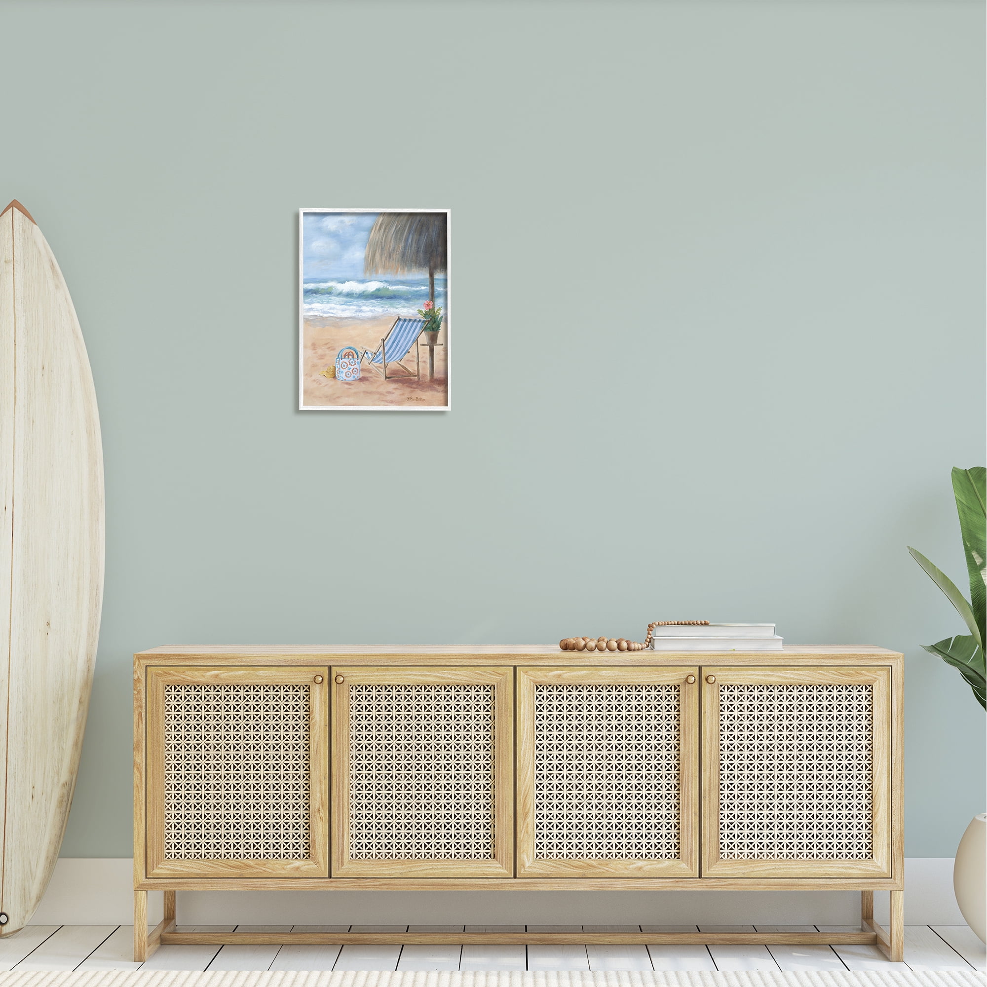 Stupell Beach Chair Tropical Relaxing Vacation Landscape Painting White Framed Art Print Wall Art
