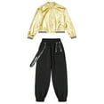 thumbnail image 3 of YONGHS Kids Girls Boys Shiny Hip Hop Jazz Street Dance Outfits Baseball Jacket and Cargo Pants Set Gold&Black 12, 3 of 7
