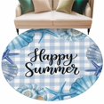 thumbnail image 2 of Happy Summer Round Living Room Rugs 6 ft, Blue Starfish Shell Seashell Oceans Life Plaid Washable Area Rug with Non-Slip Sturdy Edge Binding Round Carpet for Kitchen Office Bedroom, 2 of 9