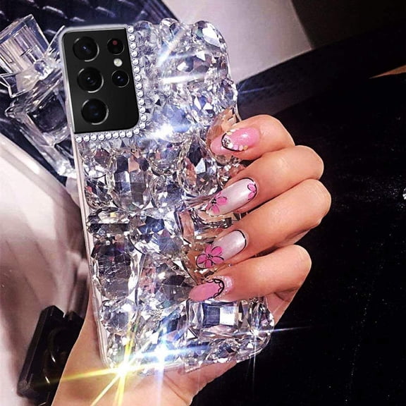 Compatible with Samsung Galaxy S23 Ultra Glitter Case 3D Glitter Sparkle Bling Case Crystal Rhinestone Diamond Bumper Clear Gems Cute Protective Girly Case for Galaxy S23 Ultra