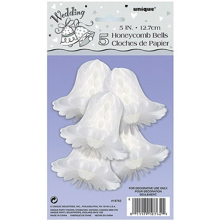 Mini Honeycomb Tissue Paper Wedding Bells Decorations, 5 in, White, 5ct