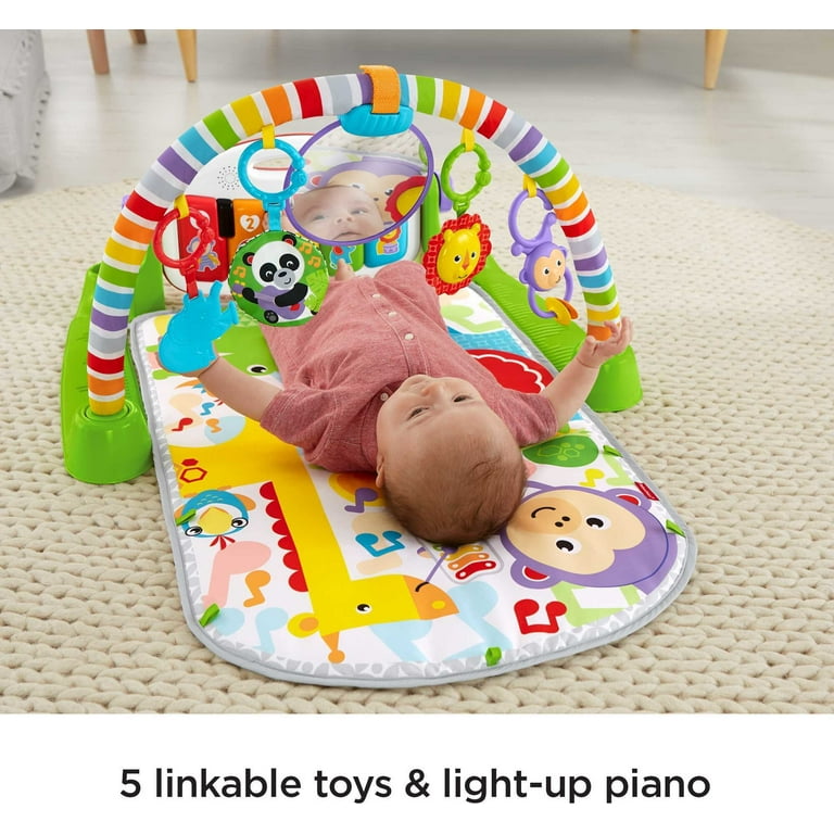 Fisher Price Deluxe Kick Play Infant Activity Mat Piano Gym Tummy Time Entertainment Center Green Walmart