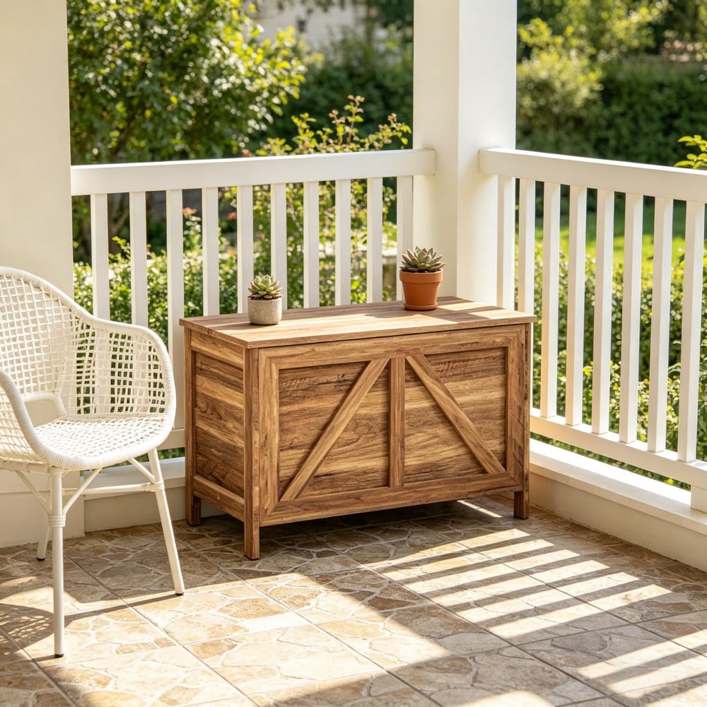 Oak Farmhouse Storage Bench, Flip-Top Storage Chest with Safety Lift Support, Multifunctional Wooden Bench for Entryway Bedroom Study