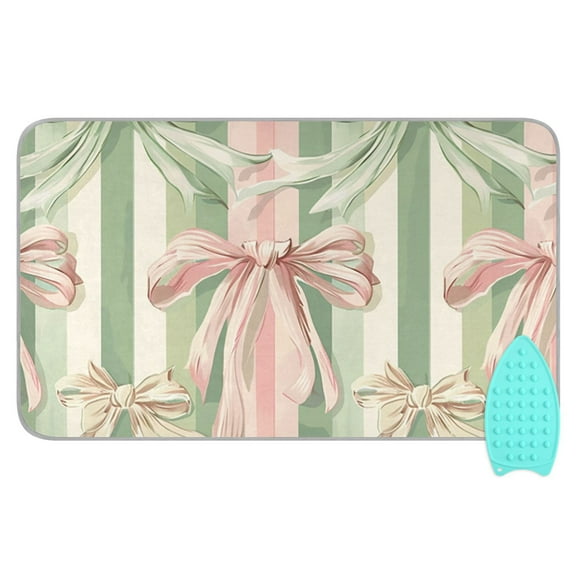 Pink Green Ribbons Stripe Ironing Board Covers Heat Resistant Ironing Pad Mat Portable for Travel Washer Dryer Table
