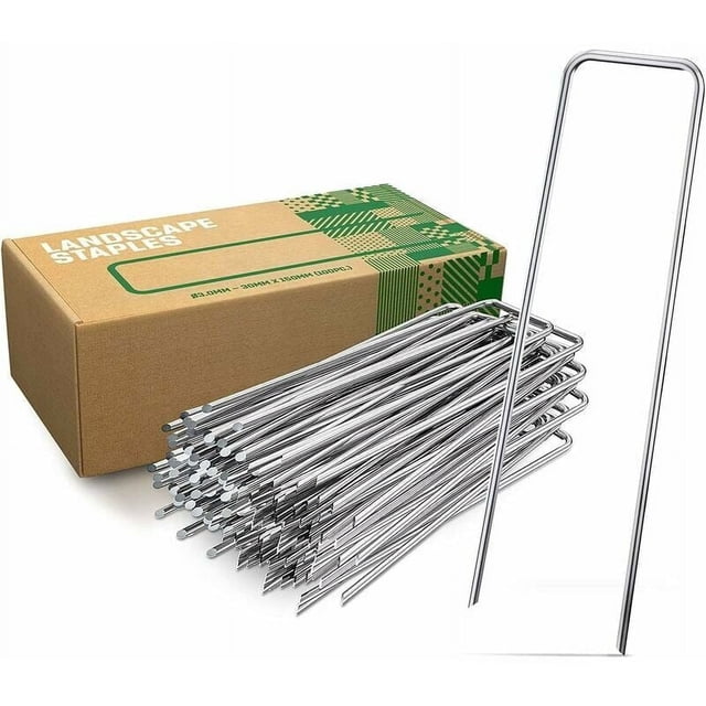 Estacas de fijación de acero galvanizado (50 piezas) - Grapas de fijación resistentes para telas de acolchado, cercas y redes - 150 mm de largo, 30 mm de ancho, Ø 3 mm