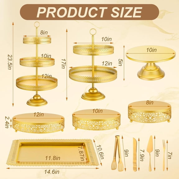 21 Pcs Gold Cake Stand Set Metal Dessert Display with Lace Design for Wedding Birthday Party